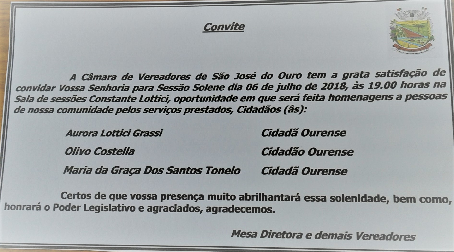 Convite Sessão Solene